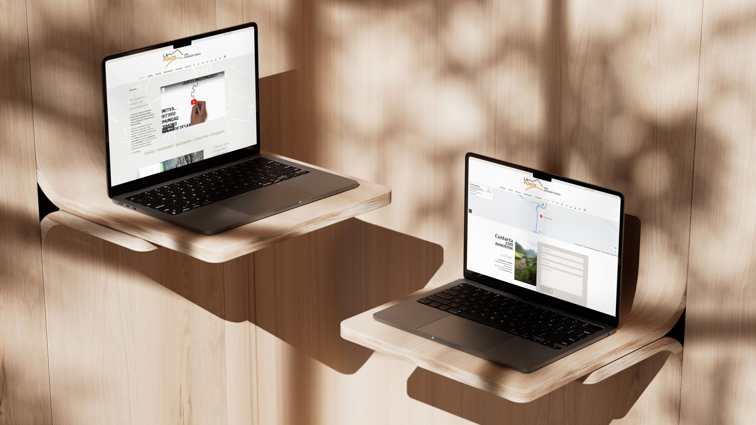 Simuación en dos ordenadores de laponte.org un trabajo de diseño web de Básico Estudio.